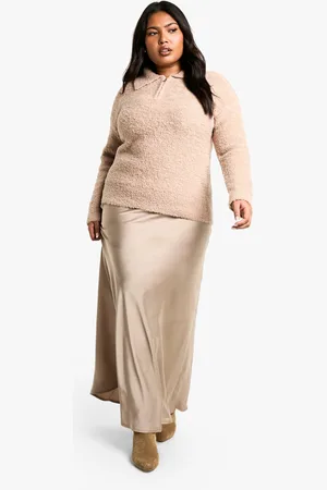 Boohoo Plus Satijnen Maxi Rok Met Touwtjes