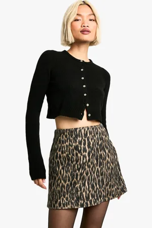 Boohoo Wollen Luipaardprint High Waist Mini Rokje