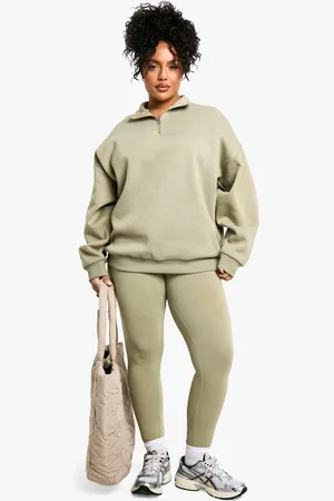 Boohoo Plus Oversized Trui Met Korte Rits En Leggings Set