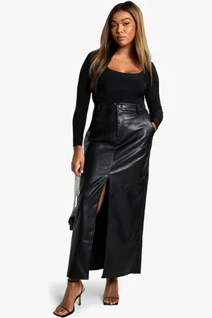 Boohoo Plus Pu Maxi Rok Met Split