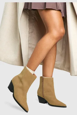 Boohoo Brede Lage Cowboy Enkellaarzen