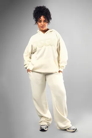 Boohoo Plus Badstoffen Dsgn Joggingbroek Met Rechte Pijpen
