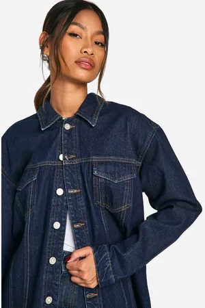 Boohoo Oversized Onbewerkte Indigo Spijkerjas Met Contrasterende Stiksels