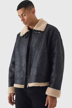 Boohoo Extreem Oversized Nep Suède Aviator Jacket In Zwart