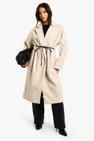 Boohoo Petite Nepleren Nepwollen Jas Met Riem