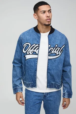 Boohoo Official Geborduurd Donker Denim Boxy Bomberjack