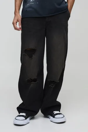 Boohoo Onbewerkte Baggy Gescheurde Jeans Met Boxer Tailleband