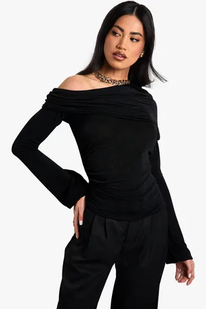 Boohoo Strakke Acetate Off Shoulder One Piece Met Eén Blote Schouder