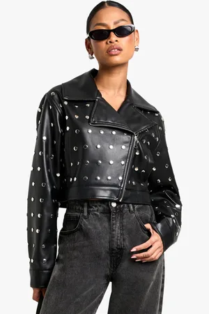 Boohoo Korte Biker Jas Met Studs