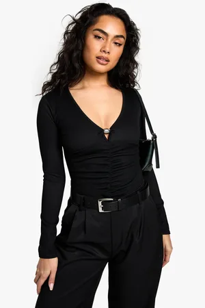 Boohoo Geribbelde One Piece Met Laag Decolleté En Zoom Detail