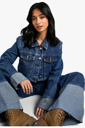 Boohoo Petite Korte Spijkerjas Met Omgeslagen Mouwen