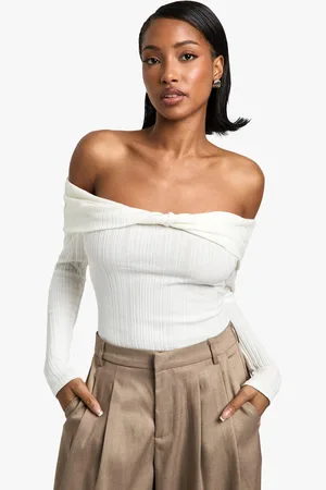 Boohoo Geribbelde Gedraaide One Piece Met Uitgesneden Hals