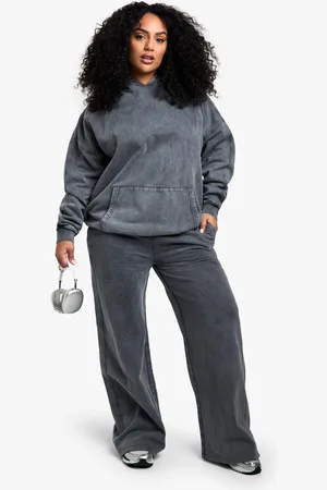 Boohoo Plus Acid Wash Gebleekte Wide Leg Joggingbroek Met Rechte Pijpen