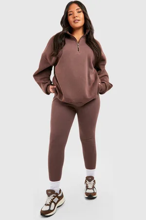 Boohoo Plus Oversized Trui Met Korte Rits En Leggings Set