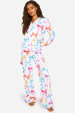 Boohoo Pyjama Blouse Met Strik En Broek Set