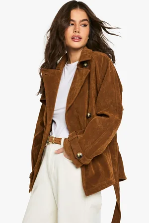 Boohoo Korte Suède Trenchcoat Met Ceintuur