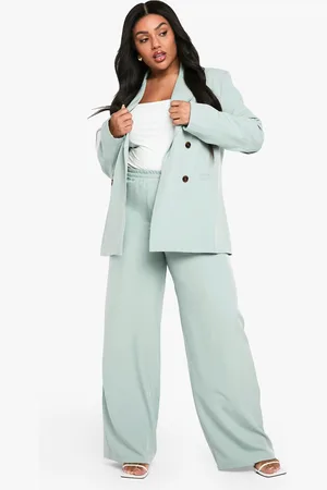 Boohoo Plus Geweven Getailleerde Elastische Wide Leg Broek
