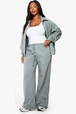 Boohoo Plus Acid Wash Gebleekte Wide Leg Joggingbroek Met Rechte Pijpen