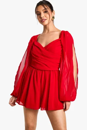 Boohoo Chiffon Romper Met Mouwsplit