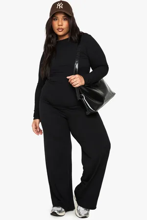Boohoo Plus Zachte Geribbelde Wide Leg Broek