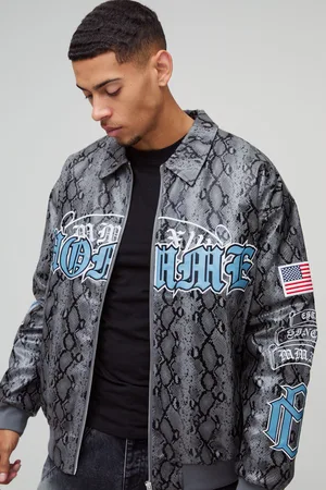Boohoo Oversized Homme Slangenprint Varsity Bomberjack Met Kraag