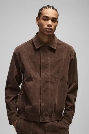 Boohoo Boxy Nep Suède Harrington Jas Met Zakken