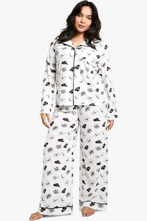 Boohoo Plus Western Pyjama Set Met Overhemd Met Lange Mouwen En Shorts