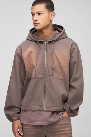 Boohoo Gebleekte Baggy Bruine Denim Hoodie