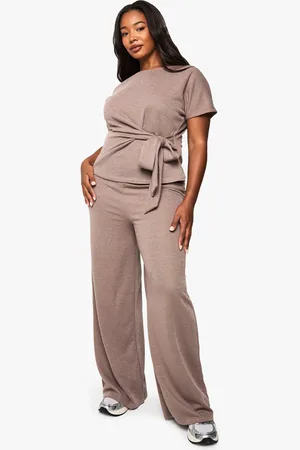 Boohoo Plus Gebreide Wide Leg Broek