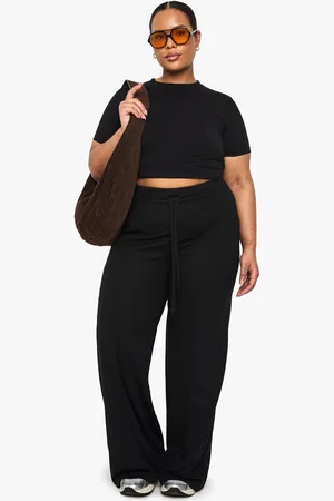 Boohoo Plus Geweven Wide Leg Broek Met Touwtjes