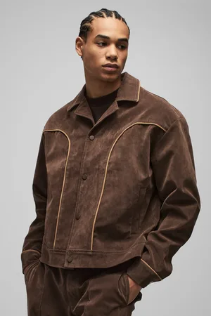 Boohoo Boxy Nep Suède Western Harrington Jas Met Reverskraag En Reverskraag
