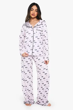Boohoo Pyjama Blouse Met Kersen Biezen En Broek Set