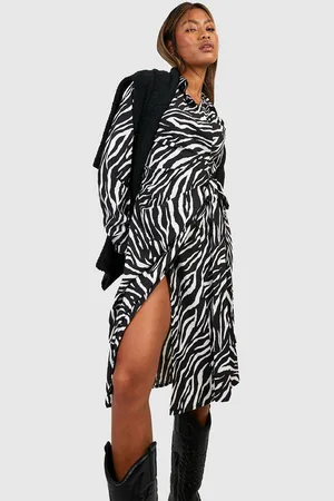Boohoo Zebraprint Midi Wikkel Blouse Jurk Met Print