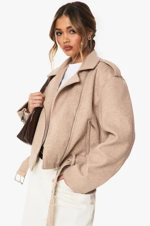 Boohoo Nepwollen Biker Jas Met Ceintuur