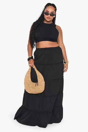 Boohoo Plus Katoenen Maxi Rok Met Laagjes