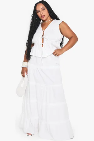 Boohoo Plus Katoenen Maxi Rok Met Laagjes
