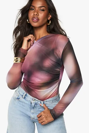 Boohoo Gekruiste Mesh One Piece Met Print