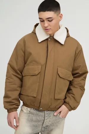 Boohoo Oversized Keperstof Bomberjack Met Nepwollen Kraag En Capuchon