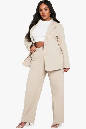 Boohoo Plus Getailleerde Linnen Broek Met Elastische Rug
