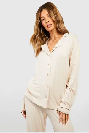 Boohoo Jersey Pyjama Blouse Met Lange Mouwen En Knopen