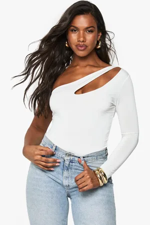 Boohoo Strakke One Piece Met Uitsnijding, Dubbele Lagen En Eén Blote Schouder