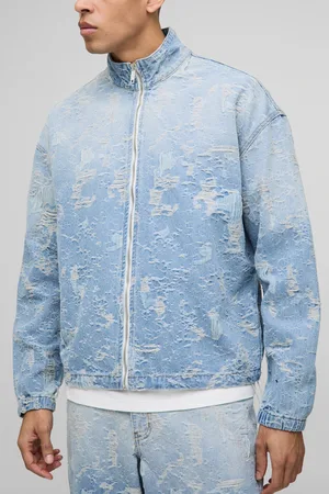Boohoo Oversized Versleten Spijkerjas Met Hoge Kraag