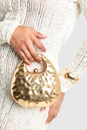 Boohoo Platgeslagen Gouden Handtas