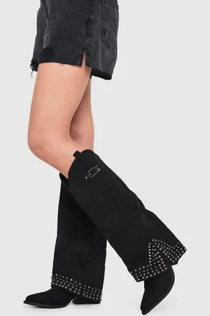 Boohoo Western Laarzen Met Studs En Omgeslagen Pijpen