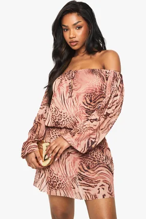 Boohoo Mesh Dierenprint Mini Jurk Met Shirtmouwen