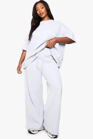 Boohoo Plus Wafel Gebreide Broek Met Touwtjes