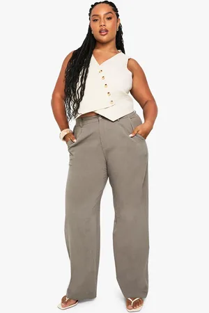 Boohoo Plus Getailleerde Gestreepte Linnen Broek Met Elastische Rug
