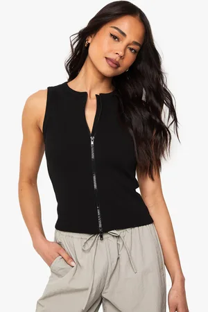 Boohoo Geribbelde Mouwloze Top Met Dubbele Rits
