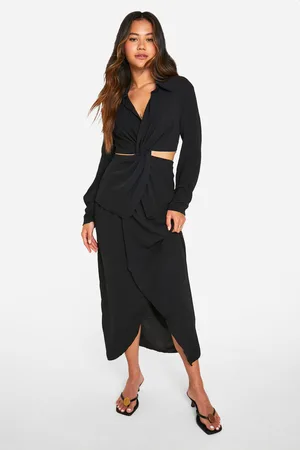 Boohoo Midaxi Wikkelrok Met Platgeslagen Taille