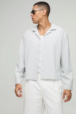 Boohoo Oversized Gestreept Boxy Seersucker Overhemd Met Lange Mouwen En Revers Kraag